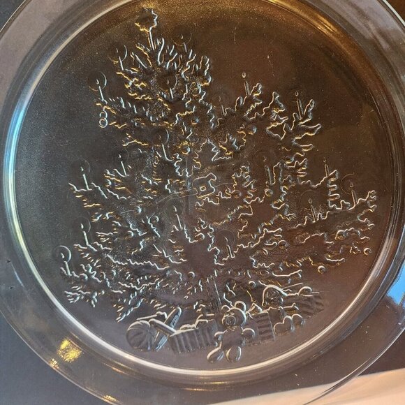 Vintage Christmas Tree 13" Embossed Glass Serving Platter Plate Holiday Decor - Picture 4 of 8